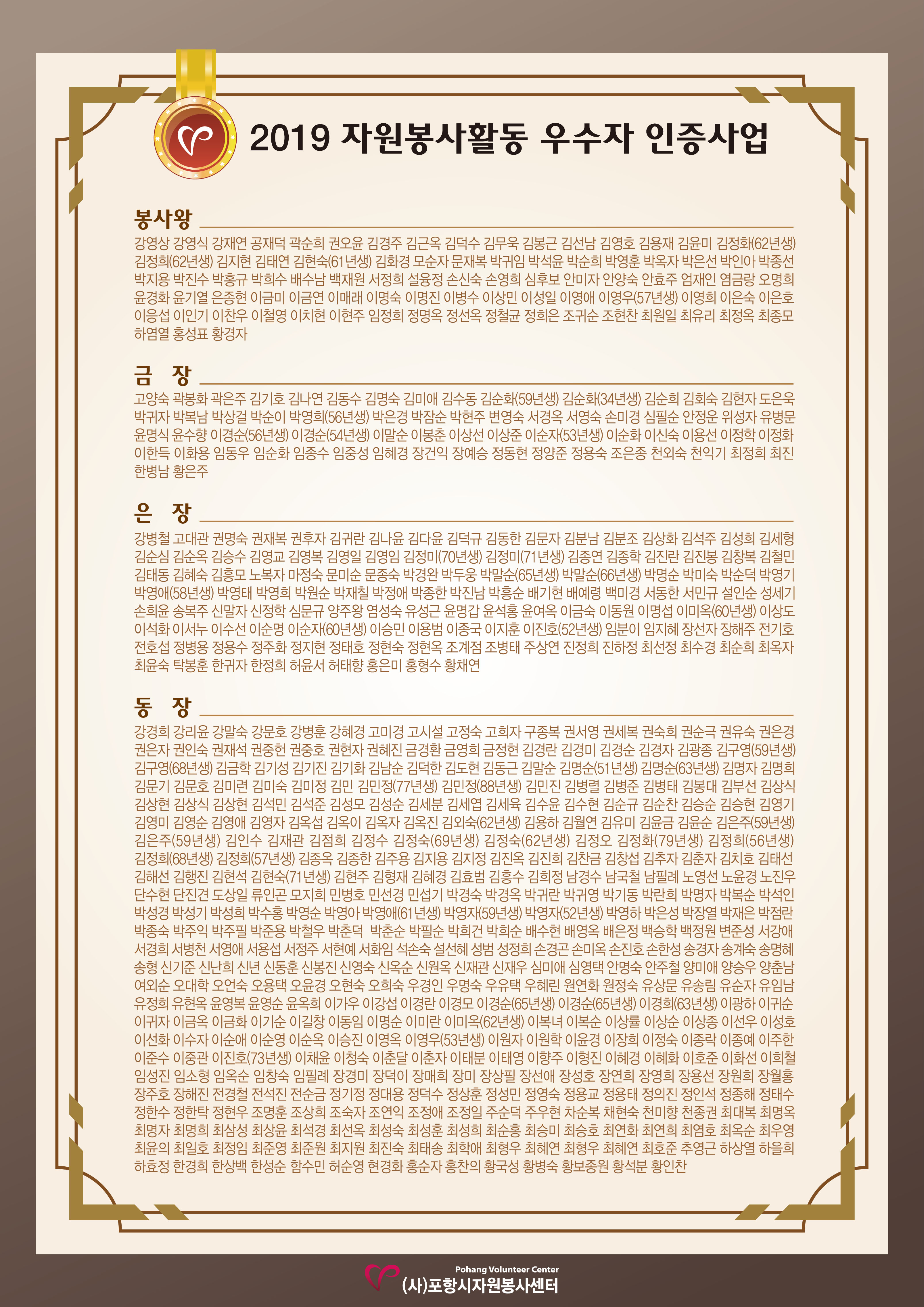 2019 우수자원봉사자명단